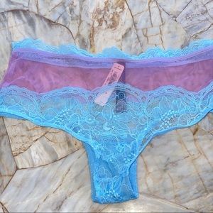 New VERY SEXY Panty Underwear Bikini Hiphugger Cheeky Lace Mesh Blue XS